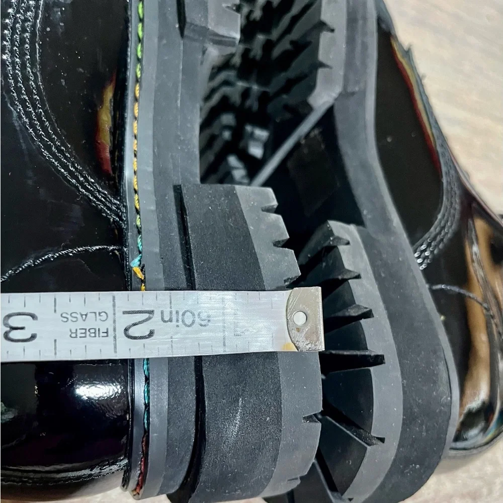 Kurt Geiger London Birdie black glossy combat boots with rainbow 🌈 stitching - Picture 14 of 16